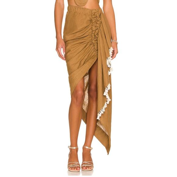 JBQ Just Bee Queen Brown Sarong Skirt XS Linen Slit Vacation Beach Designer $385 - Picture 1 of 6
